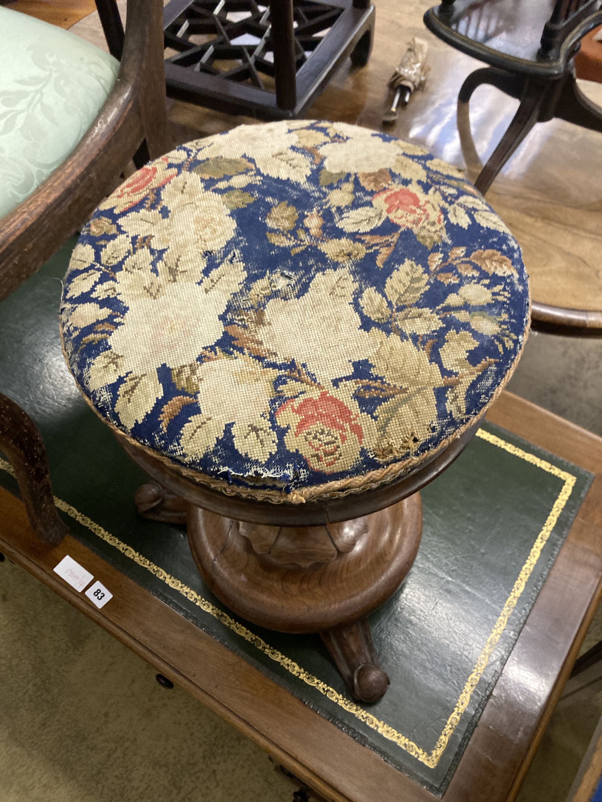 A Regency simulated rosewood dining chair and an early Victorian rosewood piano stool